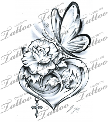 Rose Tattoo Clipart Butterfly - Flower And Heart Tattoo Designs - Free Transparent PNG Clipart Images Download. - Tattoo Transparent PNG Free Download