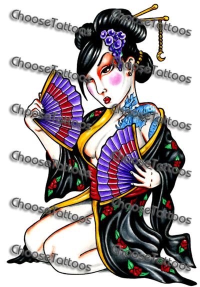 Colored Fans And Geisha Tattoo Design - Butterfly And Stars Tattoo Designs - Free Transparent PNG Clipart Images Download. - Tattoo Transparent PNG Free Download