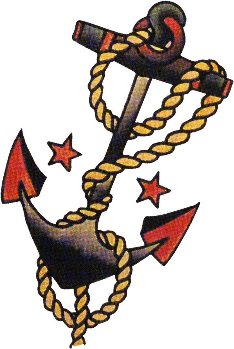 Sailor Jerry Vintage Tattoo Designs, Anchors And Stars - American Traditional Tattoos Anchor - Free Transparent PNG Clipart Images Download. - Tattoo Transparent PNG Free Download