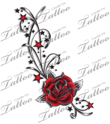 Marketplace Tattoo Red Rose, Stars & Swirls Tattoo - 3 Name Tattoo Ideas - Free Transparent PNG Clipart Images Download. - Tattoo Transparent PNG Free Download