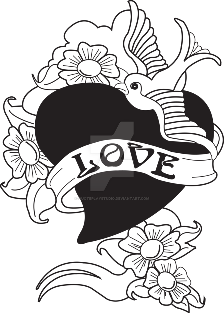 Old School Tattoo Bird Swallow With Love Heart By Quoteplaystudio - Bird Drawing Love Heart - Free Transparent PNG Clipart Images Download. - Tattoo Transparent PNG Free Download
