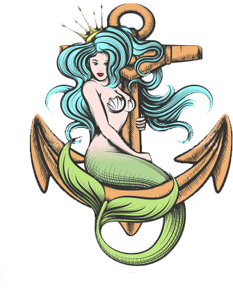 Beauty Blue Haired Siren Mermaid With Golden Crown - Vector Mermaid Tattoo - Free Transparent PNG Clipart Images Download. - Tattoo Transparent PNG Free Download