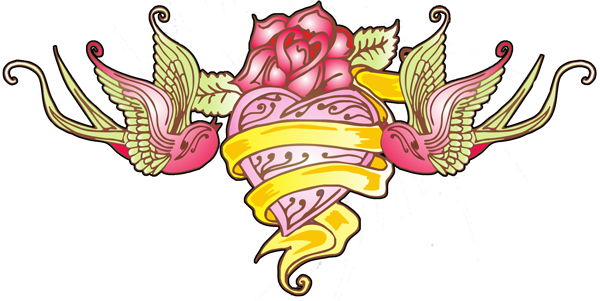 Flying Swallows And Pink Heart With Banner Tattoo Design - Flying Swallows And Pink Heart With Banner Tattoo Design - Free Transparent PNG Clipart Images Download. - Tattoo Transparent PNG Free Download