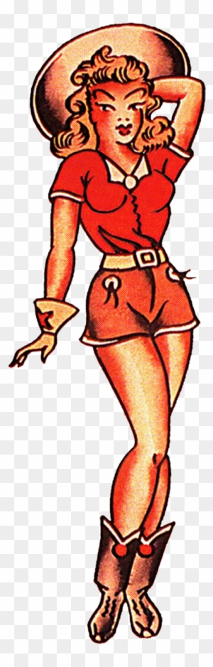 Sailor Jerry Vintage Tattoo Designs, Red Cow Girl, - Sailor Jerry Cowgirl Tattoo - Free Transparent PNG Clipart Images Download. - Tattoo Transparent PNG Free Download