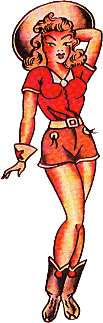 Sailor Jerry Vintage Tattoo Designs, Red Cow Girl, - Sailor Jerry Cowgirl Tattoo - Free Transparent PNG Clipart Images Download. - Tattoo Transparent PNG Free Download