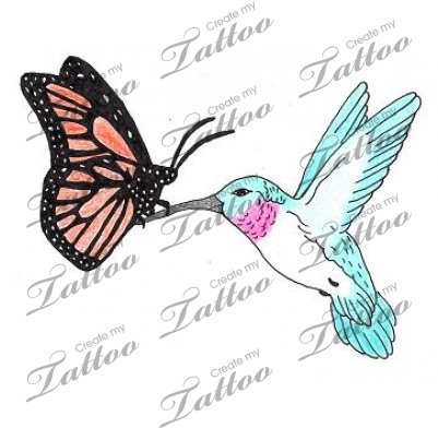 Marketplace Tattoo Brightly Colored Hummingbird W/ - Hummingbird And Butterfly Tattoos - Free Transparent PNG Clipart Images Download. - Tattoo Transparent PNG Free Download