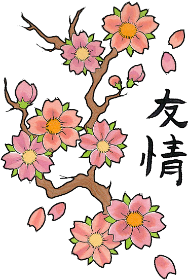 Japanese Symbols And Cherry Blosoom Flowers Tattoo - Cherry Flower Tattoo Design - Free Transparent PNG Clipart Images Download. - Tattoo Transparent PNG Free Download