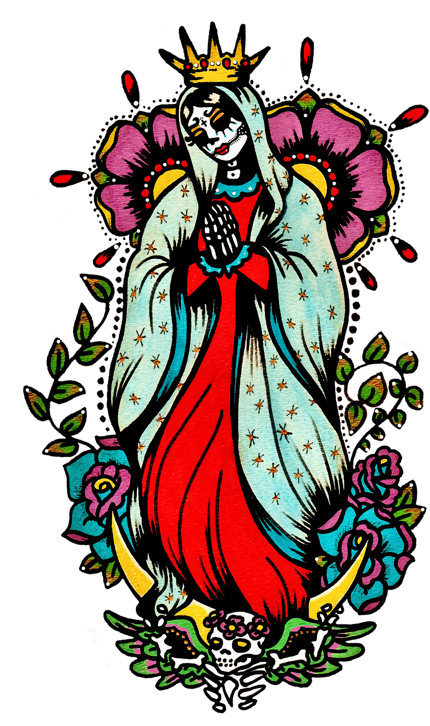 Day Of The Dead Art Virgin Mary Tattoo - Virgin Mary Day Of The Dead - Free Transparent PNG Clipart Images Download. - Tattoo Transparent PNG Free Download