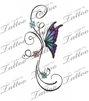 Marketplace Tattoo Little Butterfly And Flower Vine - Butterfly And Vine Tattoos - Free Transparent PNG Clipart Images Download. - Tattoo Transparent PNG Free Download
