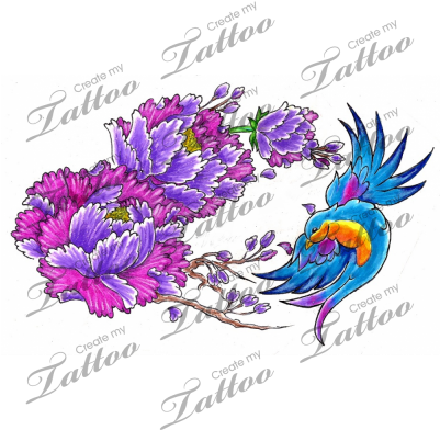 Marketplace Tattoo Bird With Japanese Flower - Marketplace Tattoo Bird With Japanese Flower - Free Transparent PNG Clipart Images Download. - Tattoo Transparent PNG Free Download