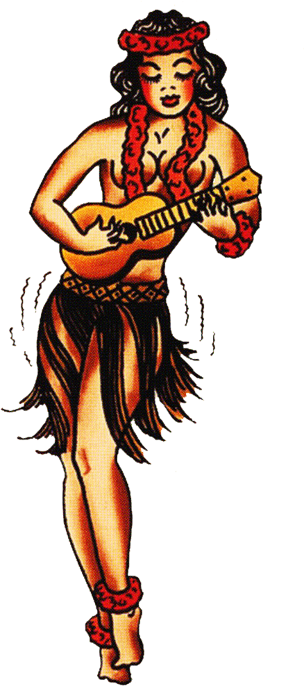 Sailor Jerry, Vintage Tattoo, Designs, Hula Girl, Ukulele, - Hawaiian Pin Up Girl - Free Transparent PNG Clipart Images Download. - Tattoo Transparent PNG Free Download