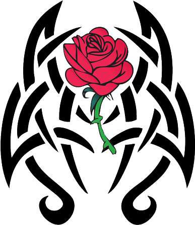 Beautiful Red Rose With Black Tribal Design Tattoo - Skull And Roses Tattoo - Free Transparent PNG Clipart Images Download. - Tattoo Transparent PNG Free Download