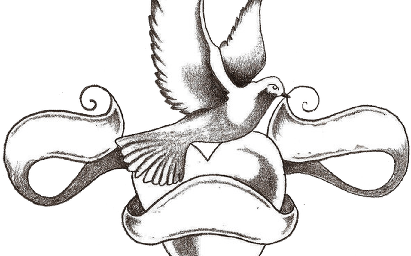 Dove Tattoo With Heart And Ribbon Banner Tattoos Pinterest - Love Tattoo Designs Drawings Transparent PNG - 1368x855 - Free Download on - Tattoo Transparent PNG Free Download