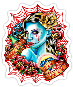 Traditional Zombie Girl With Roses Ans Banners On Net - Pendentif Bronze Cabochon - Gothic Wife ( 223 ) - Free Transparent PNG Clipart Images Download. - Tattoo Transparent PNG Free Download