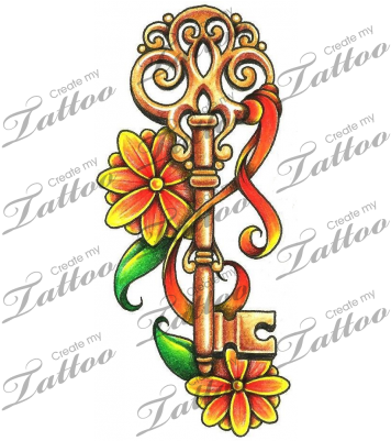 Marketplace Tattoo Vintage Key With Flowers And A Ribbon - Archangel Michael Tattoo Designs - Free Transparent PNG Clipart Images Download. - Tattoo Transparent PNG Free Download