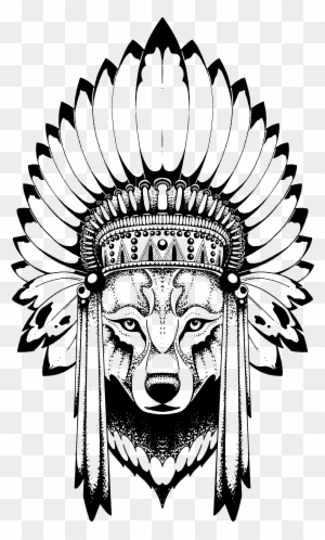 Anastasiya Avina - Wolf With Indian Headdress - Free Transparent PNG Clipart Images Download. - Tattoo Transparent PNG Free Download