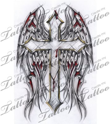 Marketplace Tattoo Gothic Cross And Tribal Wings - Desenhos De Cruz Com Asas Transparent PNG - 400x400 - Free Download on - Tattoo Transparent PNG Free Download