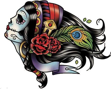 Color Tattoo Png - Day Of The Dead Profile Tattoo Transparent PNG - 469x368 - Free Download on - Tattoo Transparent PNG Free Download