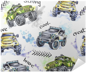 Watercolor Seamless Pattern Cartoon Monster Trucks - Watercolor Painting Transparent PNG - 400x400 - Free Download on - Vehicles Transparent PNG Free Download