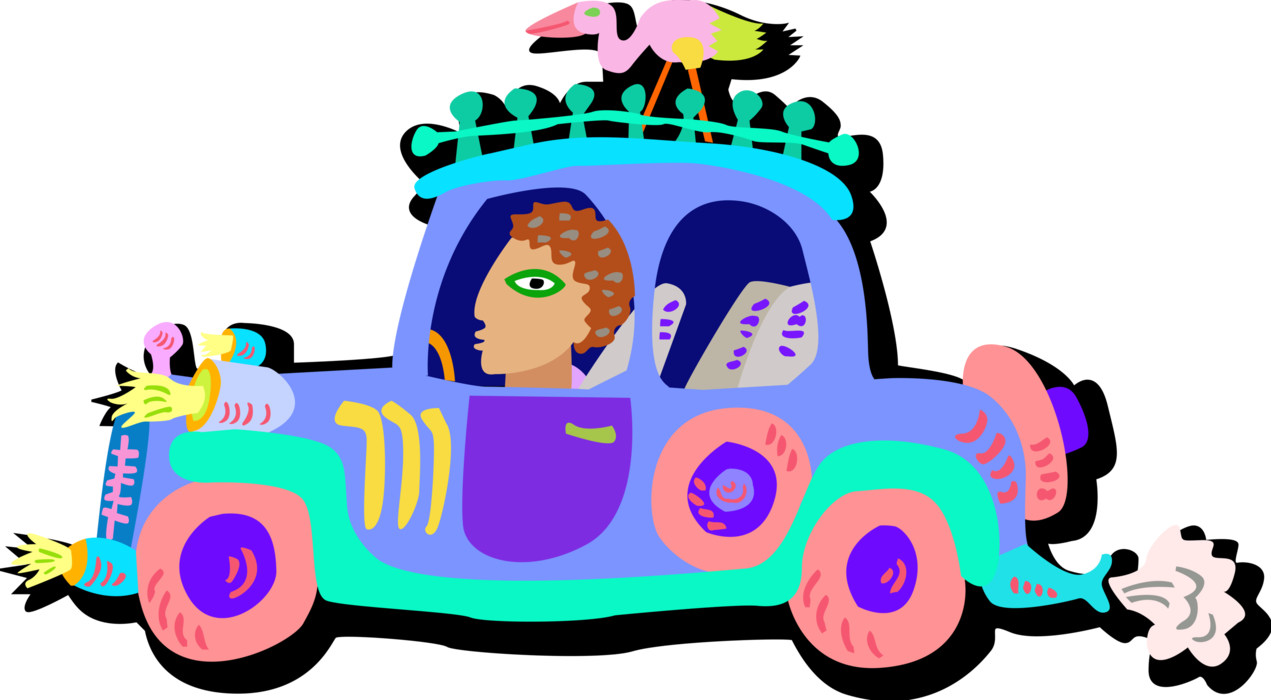 Vector Illustration Of Motorist Driving Colorfully - Vector Illustration Of Motorist Driving Colorfully - Free Transparent PNG Clipart Images Download. - Vehicles Transparent PNG Free Download