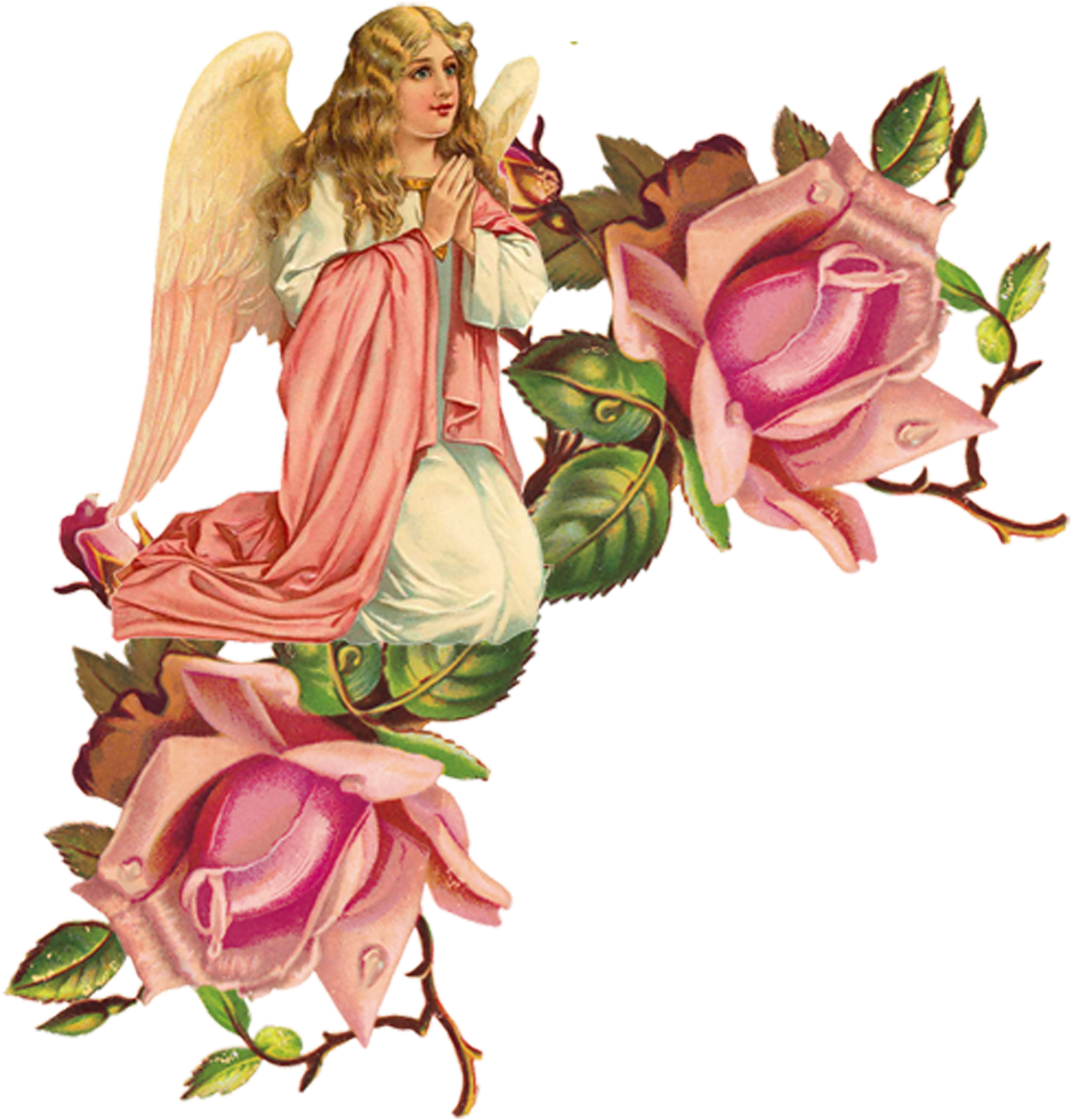 Victorian Angels, Victorian Christmas, Vintage Christmas, - One Pink Rose Wall Clock - Free Transparent PNG Clipart Images Download. - Wedding Transparent PNG Free Download