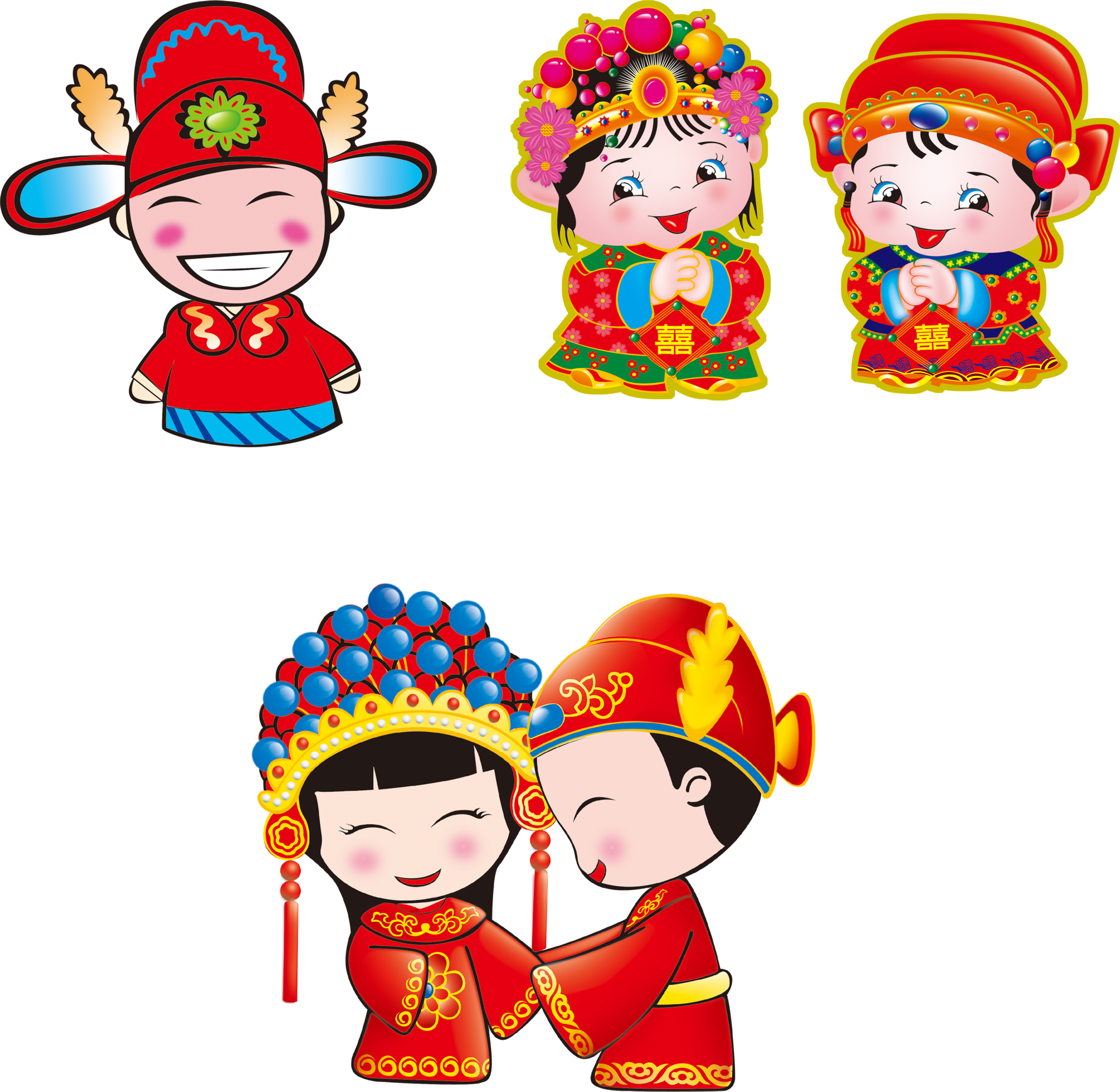 Clipart Hat Chinese New Year - Chinese Wedding Cartoon Transparent PNG - 2376x2317 - Free Download on - Wedding Transparent PNG Free Download