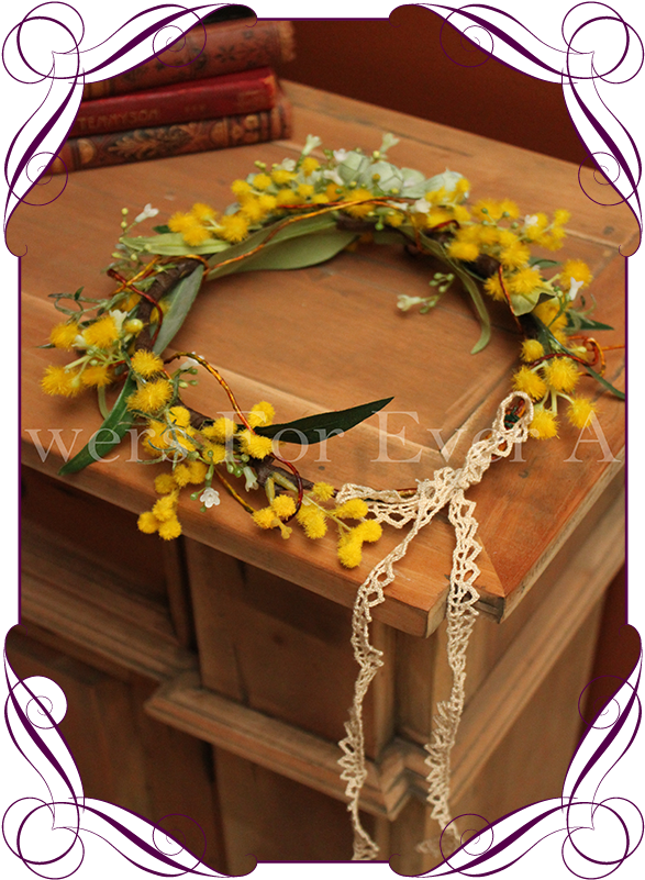 Silk Australian Native Wattle And Berry Flower Crown, - Australian Native Flower Crown - Free Transparent PNG Clipart Images Download. - Wedding Transparent PNG Free Download