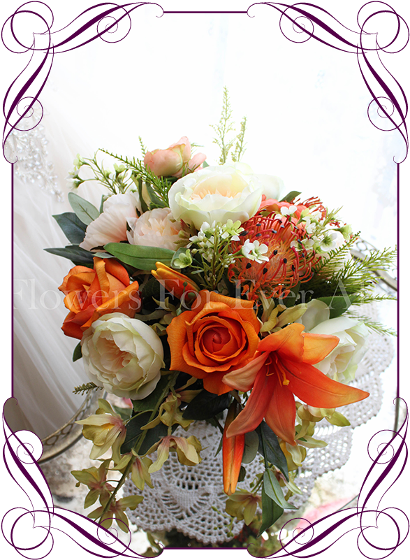 Silk Artificial Vibrant Orange, Apricot And Green Bridal - Flower Bouquet - Free Transparent PNG Clipart Images Download. - Wedding Transparent PNG Free Download