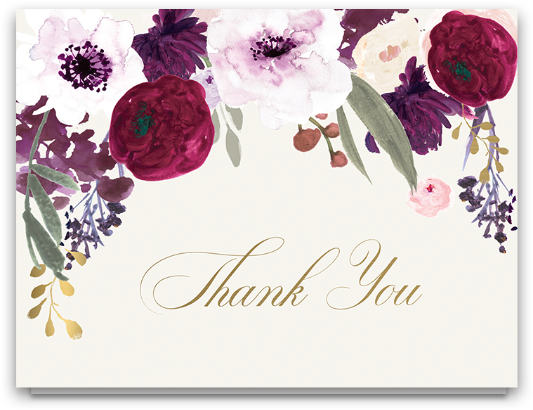 Floral Wedding Thank You Cards Burgundy Purple Gold - Burgundy Watercolor Flowers Png Transparent PNG - 900x900 - Free Download on - Wedding Transparent PNG Free Download