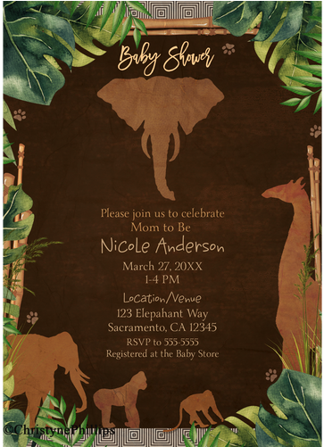 Safari Jungle Zoo Brown Animals & Leaves Baby Shower - Wedding Invitation - Free Transparent PNG Clipart Images Download. - Wedding Transparent PNG Free Download