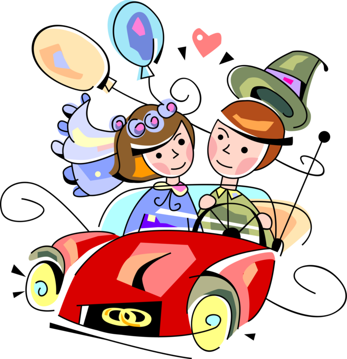 Vector Illustration Of Just Married Husband And Wife - Wedding Anniversary Clipart - Free Transparent PNG Clipart Images Download. - Wedding Transparent PNG Free Download