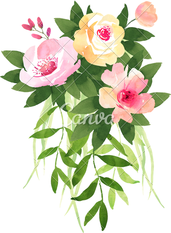 Floral Wedding Bouquet With Roses - Clipart Watercolor Florals - Free Transparent PNG Clipart Images Download. - Wedding Transparent PNG Free Download
