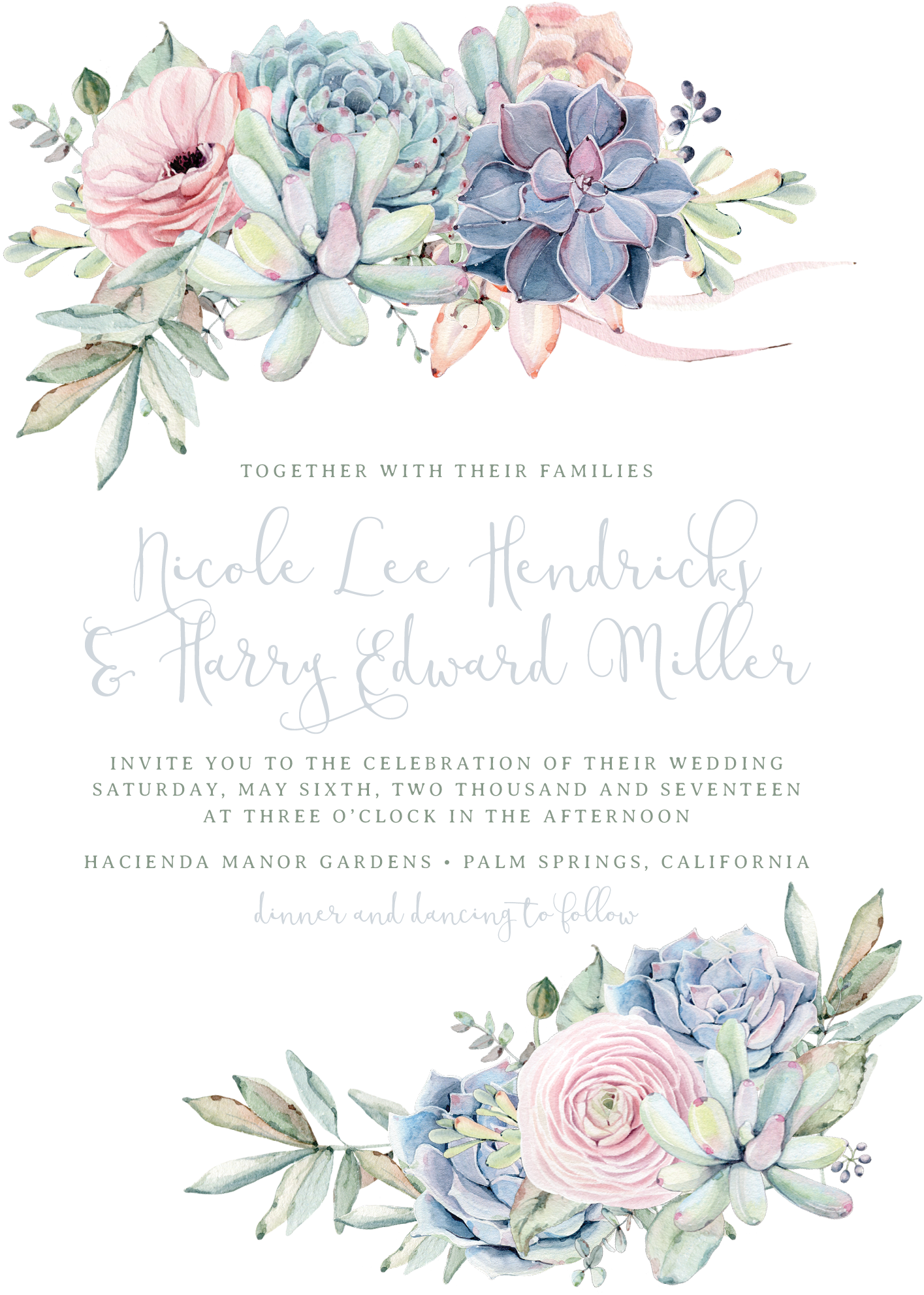 Sweet Succulents Wedding Invitation In Agate - Free Succulent Wedding Invitation Templates - Free Transparent PNG Clipart Images Download. - Wedding Transparent PNG Free Download