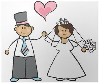 Cartoon Illustration Of A Wedding Couple Poster • Pixers® - Just Married Cartoon Transparent PNG - 400x400 - Free Download on - Wedding Transparent PNG Free Download