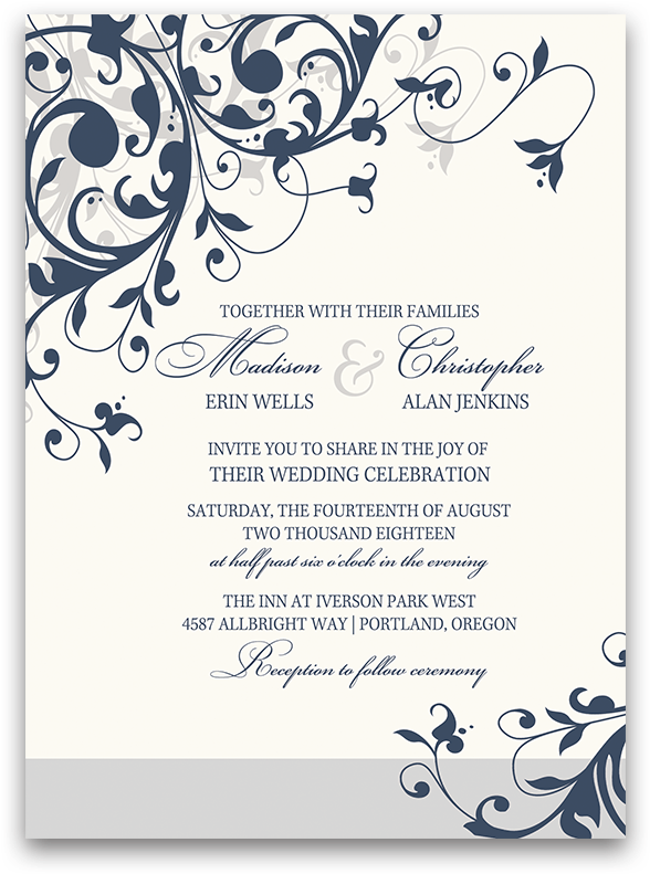 Taylor Suite Navy Blue Floral Swirls Wedding Invitation - Flourish Clip Art Transparent PNG - 900x900 - Free Download on - Wedding Transparent PNG Free Download
