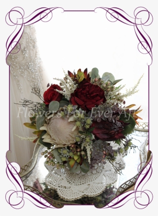 Silk Artificial Ivory And Burgundy Protea And Australian - Peony Rose And Dahlia Bouquet Transparent PNG - 608x822 - Free Download on - Wedding Transparent PNG Free Download