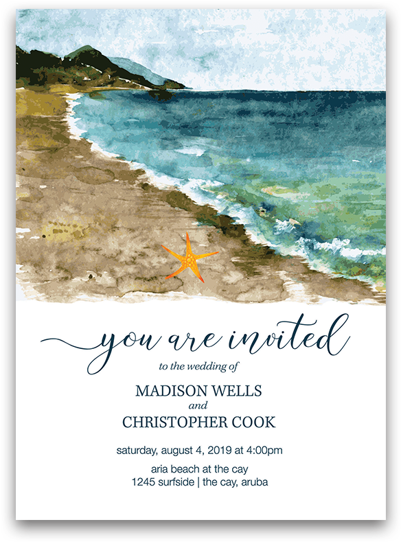 Beach Wedding Invitation Sea Inspired Watercolors - Dibujo Acuarela Del Mar Transparent PNG - 900x900 - Free Download on - Wedding Transparent PNG Free Download