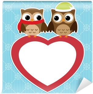Winter Card With Couples Of Owls On Red Heart Wall - Owls - Free Transparent PNG Clipart Images Download. - Winter Transparent PNG Free Download
