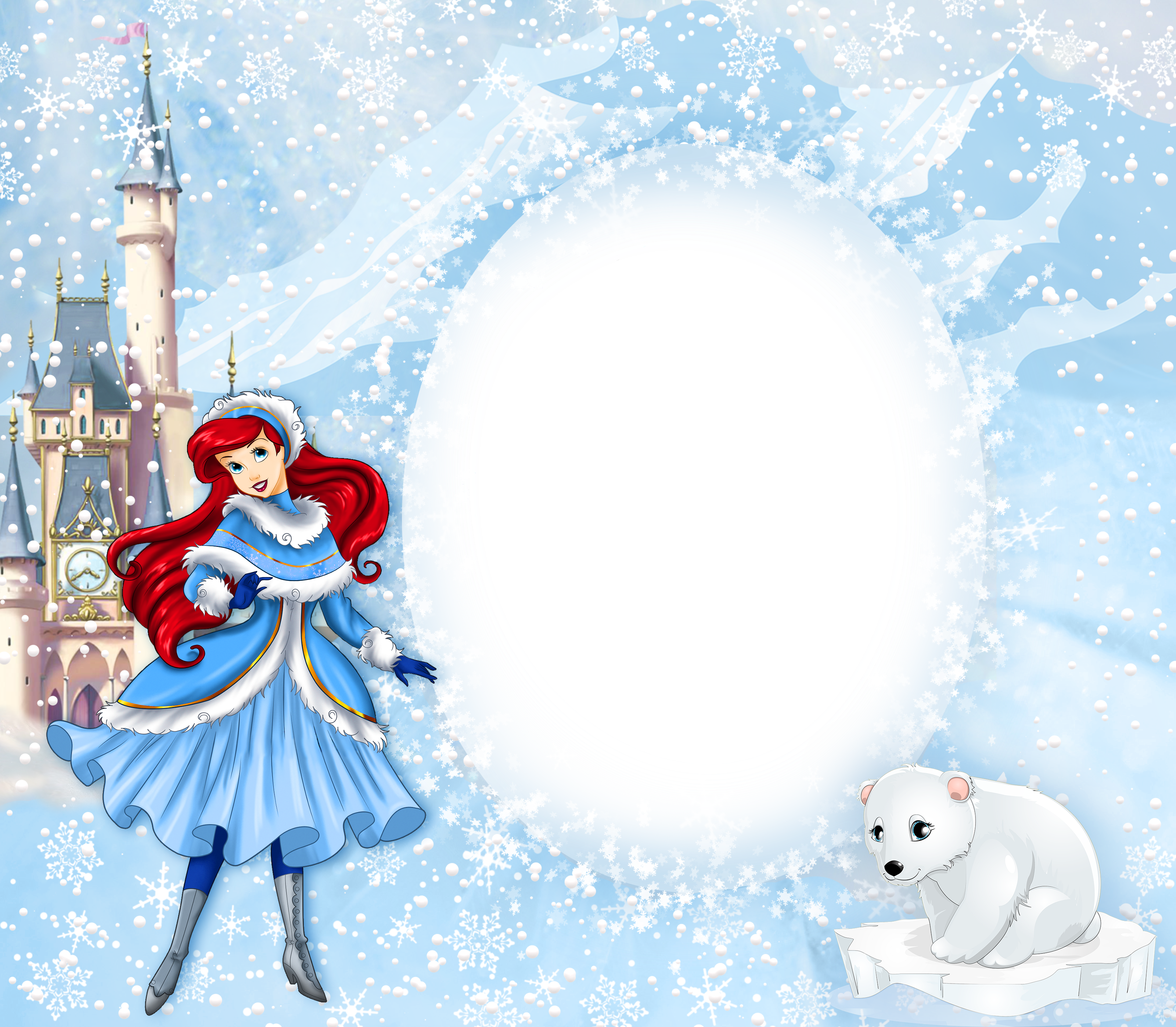 Ariel Clipart Frame - Princess Ariel Winter Png Transparent PNG - 3201x2796 - Free Download on - Winter Transparent PNG Free Download