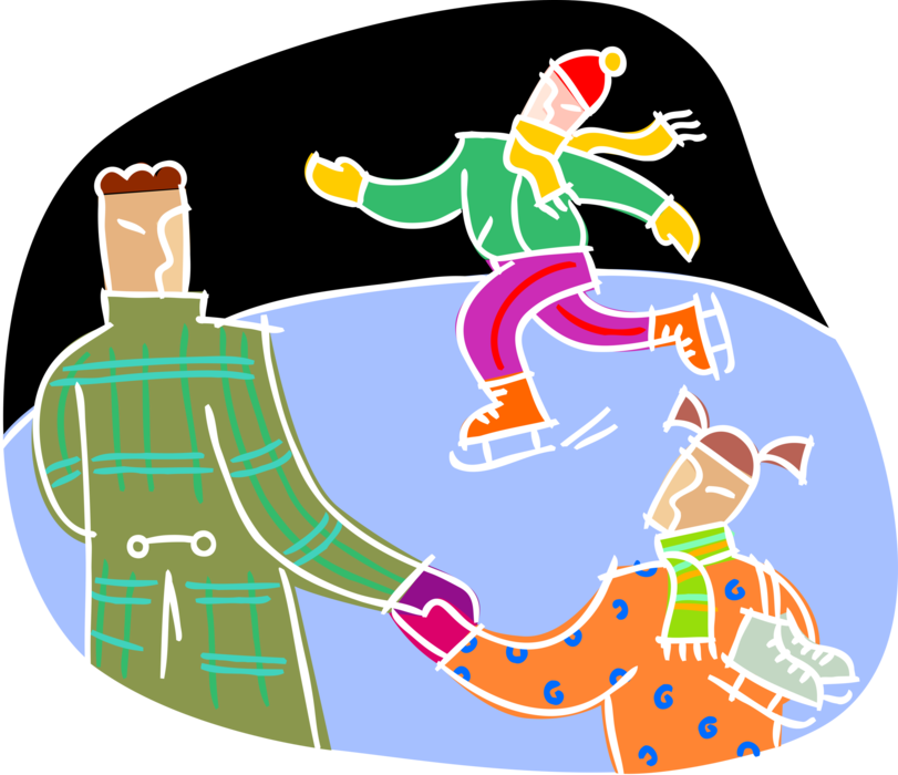Vector Illustration Of Family Ice Skating On Frozen - Skateboarding - Free Transparent PNG Clipart Images Download. - Winter Transparent PNG Free Download