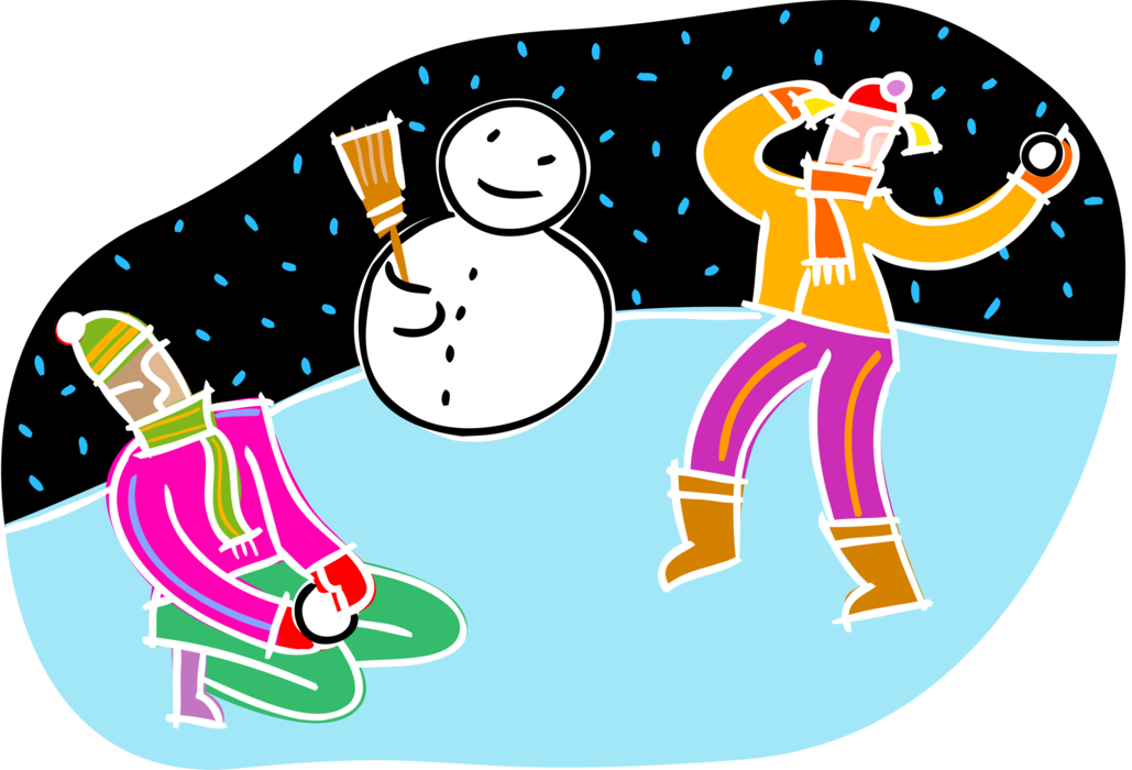 Vector Illustration Of Children Building Snowman Anthropomorphic - Cartoon - Free Transparent PNG Clipart Images Download. - Winter Transparent PNG Free Download