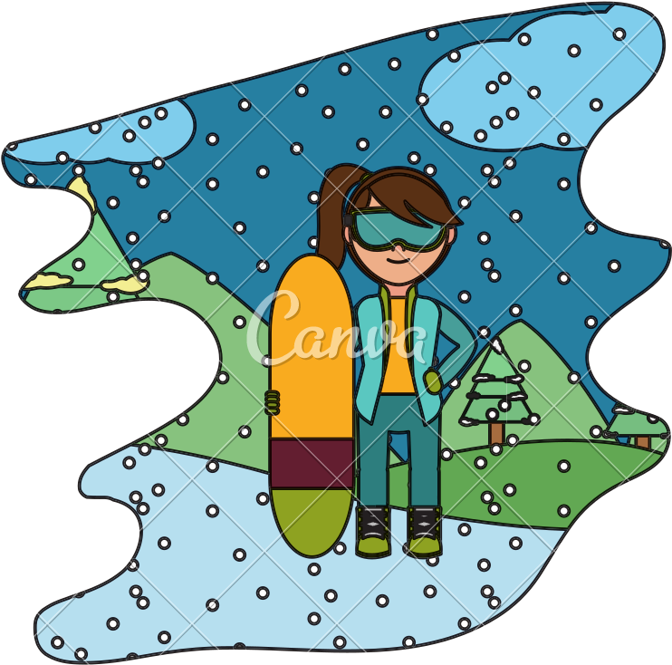 Color Girl With Skiing Board In The Winter Weather - Snow - Free Transparent PNG Clipart Images Download. - Winter Transparent PNG Free Download