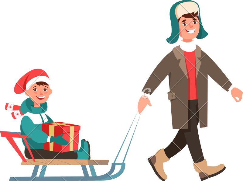 Happy Adult Man In Winter Clothes And Sled - Cartoon - Free Transparent PNG Clipart Images Download. - Winter Transparent PNG Free Download