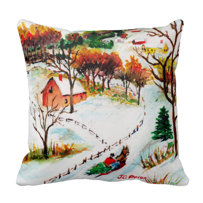 Winter Sleigh Ride Mountain Christmas Watercolor Throw - Watercolor Painting Transparent PNG - 650x650 - Free Download on - Winter Transparent PNG Free Download