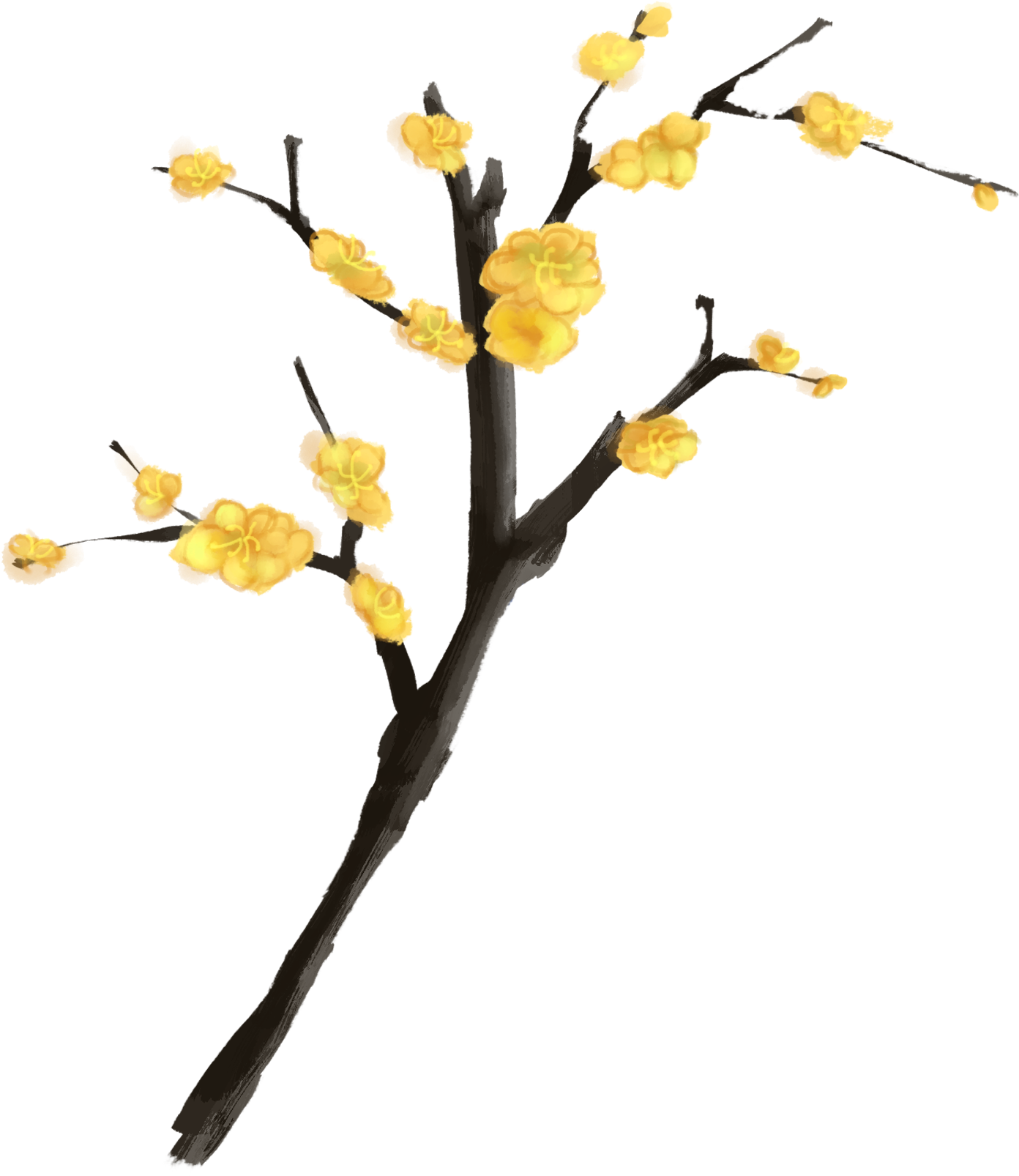Ink Plum Winter Moon Hand Painted Yellow Branches Png - Twig - Free Transparent PNG Clipart Images Download. - Winter Transparent PNG Free Download