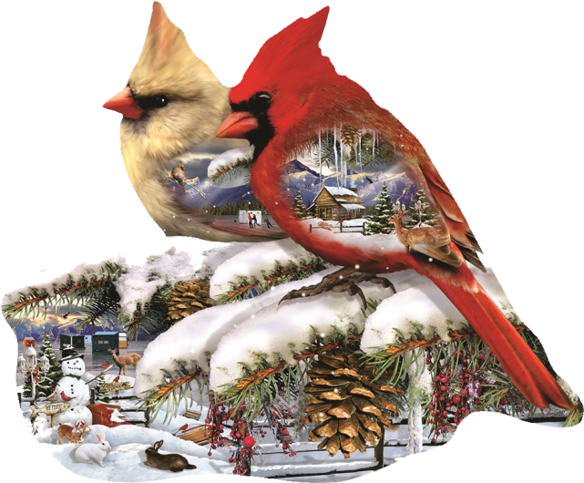 Winter Cardinals - Shaped Puzzle - Sunsout Winter Cardinals Transparent PNG - 640x640 - Free Download on - Winter Transparent PNG Free Download
