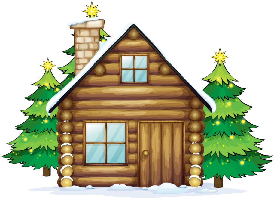 Santa Claus Reindeer Christmas Clip Art - Illustration Of A Wooden Hou Note Cards (pk Of 20) - Free Transparent PNG Clipart Images Download. - Winter Transparent PNG Free Download