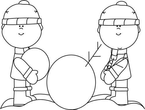 Black And White Kids Building A Snowman - Cute Winter Clip Art Black And White - Free Transparent PNG Clipart Images Download. - Winter Transparent PNG Free Download